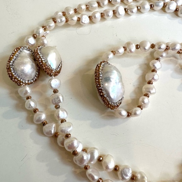 Sprig NWOT Freshwater Pearl Long Necklace and Bracelet w/ crystals and beads🤩 - Picture 4 of 11